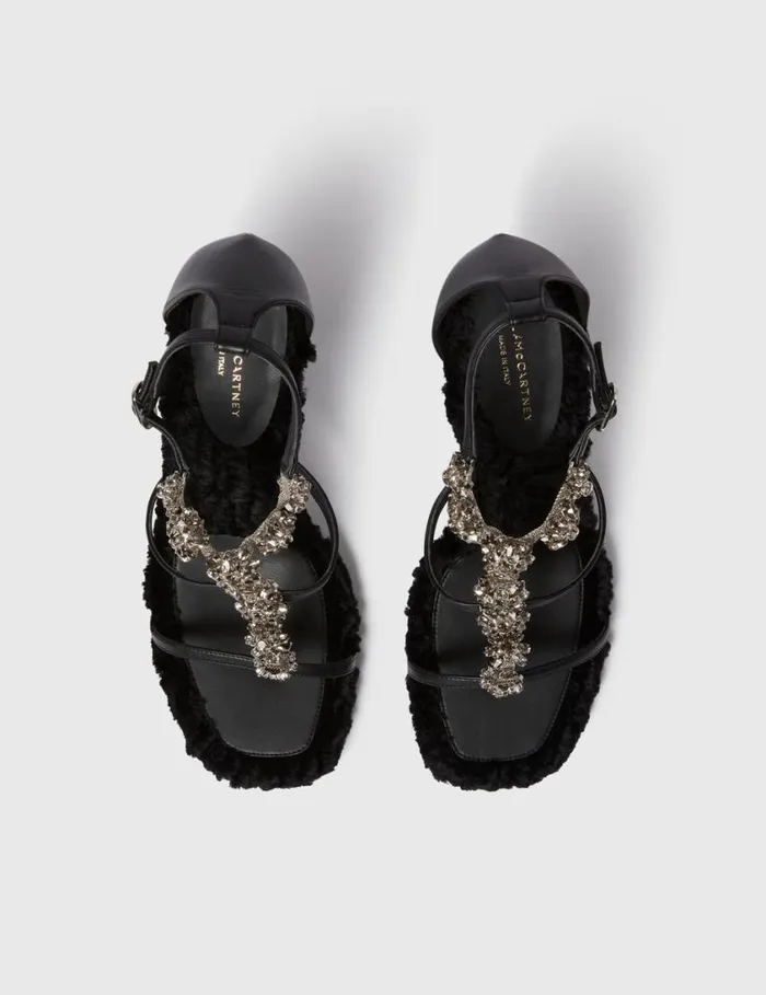 Women Elsa Crystal Flowers Heeled Sandals Black Stella McCartney Heels Women Elsa Crystal Flowers Heeled Sandals Black Stella McCartney Heels