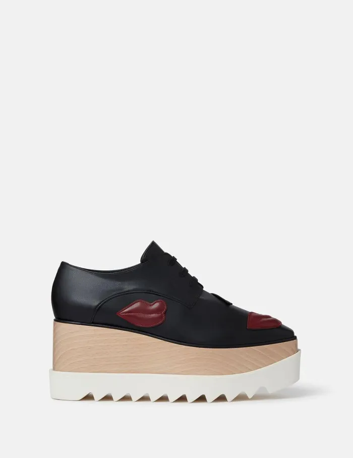 Women Elyse Lip Appliqu Platform Shoes Black Stella McCartney Wedges