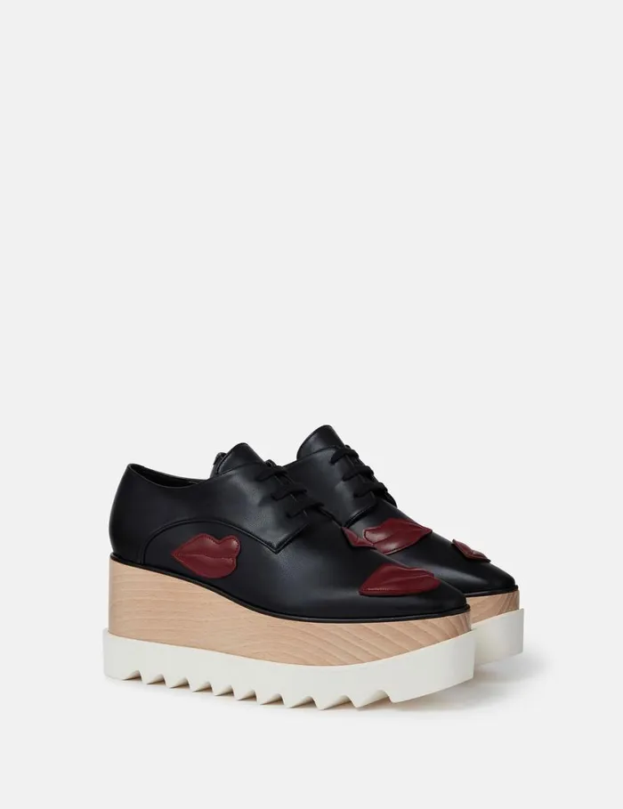Women Elyse Lip Appliqu Platform Shoes Black Stella McCartney Wedges Women Elyse Lip Appliqu Platform Shoes Black Stella McCartney Wedges