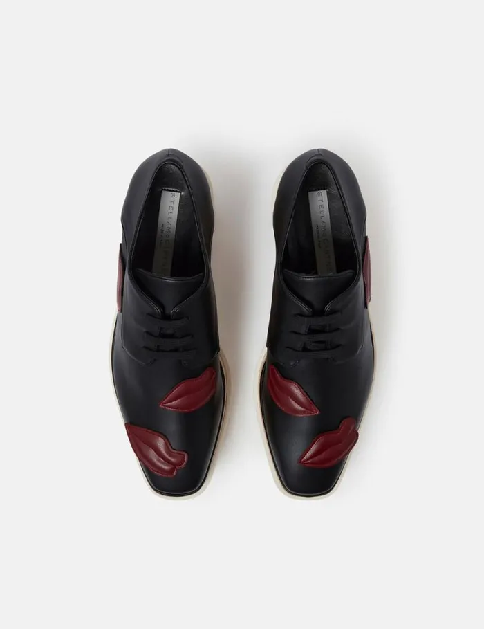 Women Elyse Lip Appliqu Platform Shoes Black Stella McCartney Wedges Women Elyse Lip Appliqu Platform Shoes Black Stella McCartney Wedges