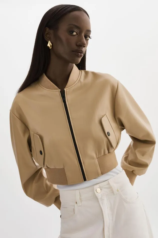 Women EVELIN Faux Leather Cropped Bomber Wheat LAMARQUE Leather Jackets
