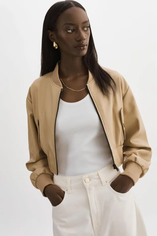 Women EVELIN Faux Leather Cropped Bomber Wheat LAMARQUE Leather Jackets Women EVELIN Faux Leather Cropped Bomber Wheat LAMARQUE Leather Jackets