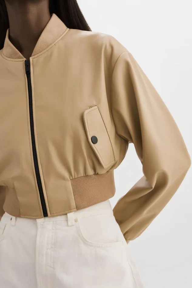 Women EVELIN Faux Leather Cropped Bomber Wheat LAMARQUE Leather Jackets Women EVELIN Faux Leather Cropped Bomber Wheat LAMARQUE Leather Jackets