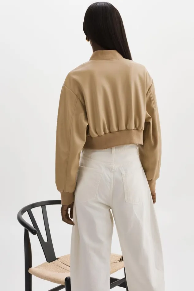 Women EVELIN Faux Leather Cropped Bomber Wheat LAMARQUE Leather Jackets Women EVELIN Faux Leather Cropped Bomber Wheat LAMARQUE Leather Jackets