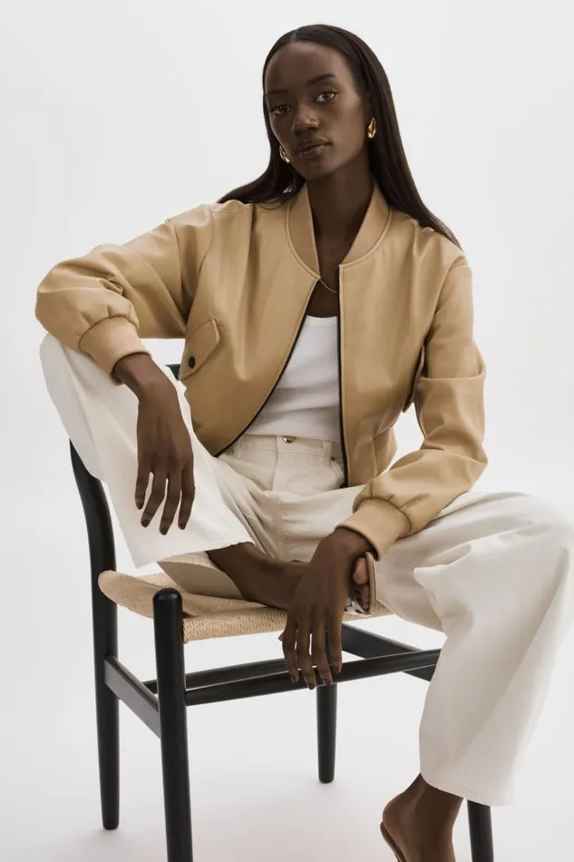 Women EVELIN Faux Leather Cropped Bomber Wheat LAMARQUE Leather Jackets Women EVELIN Faux Leather Cropped Bomber Wheat LAMARQUE Leather Jackets