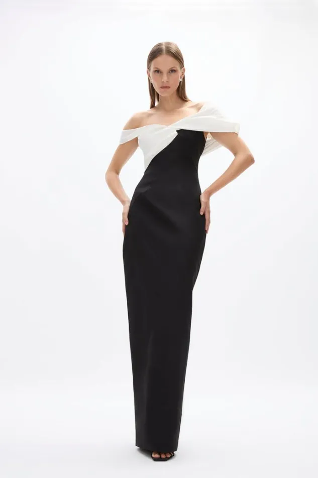 Women Evening Dresses Rachel Gilbert Delila Gown BlackWhite