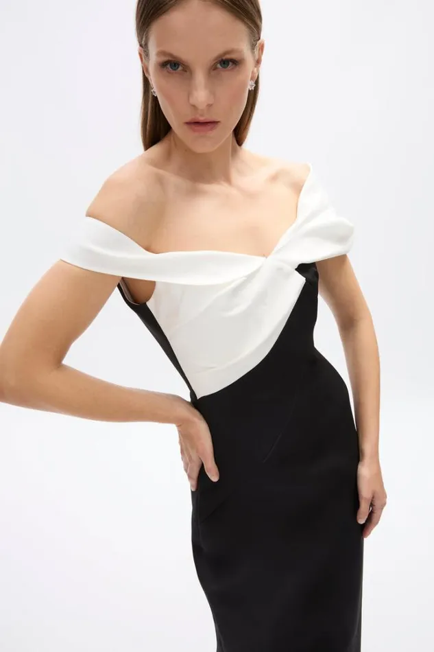 Women Evening Dresses Rachel Gilbert Delila Gown BlackWhite Women Evening Dresses Rachel Gilbert Delila Gown BlackWhite