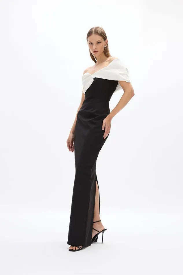 Women Evening Dresses Rachel Gilbert Delila Gown BlackWhite Women Evening Dresses Rachel Gilbert Delila Gown BlackWhite