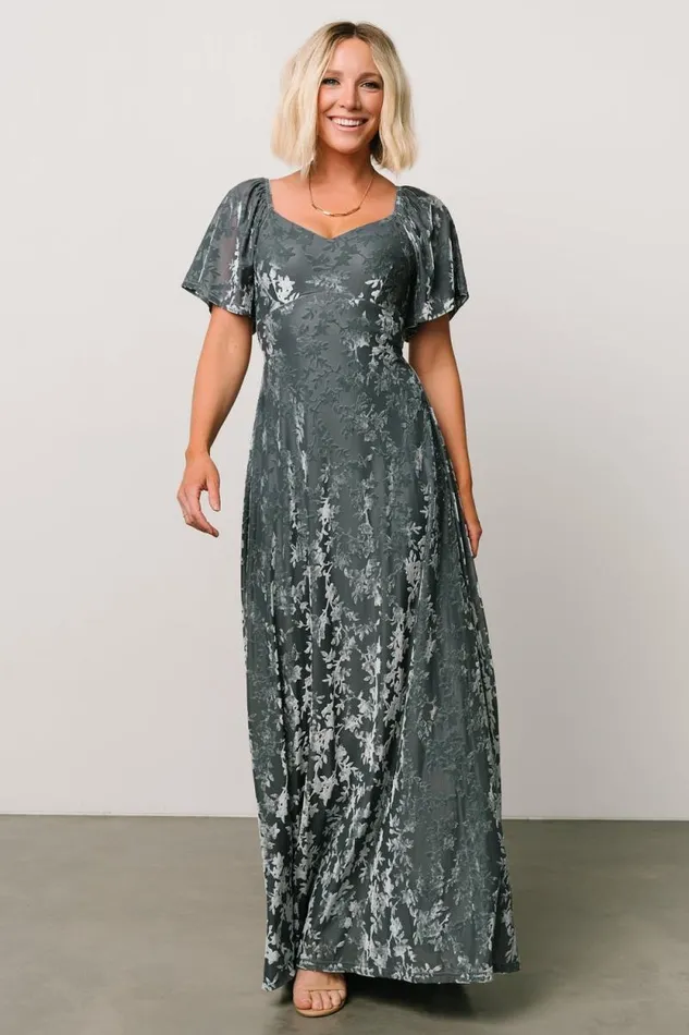 Women Everley Velvet Maxi Dress Dusty Blue Baltic Born Maxi Dresses