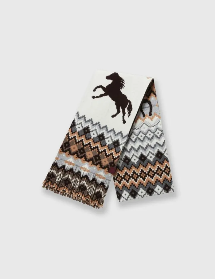Women Fairisle Logo Scarf Brown And Cream Stella McCartney Knitwear