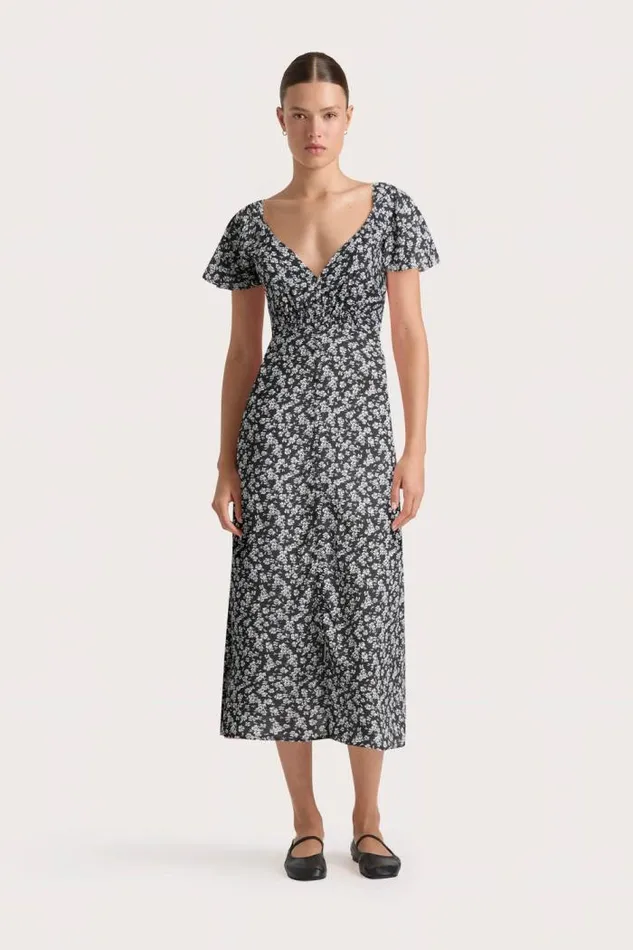 Women Faithfull The Brand Dresses Aurelie Midi Dress Leilani Charred Navy