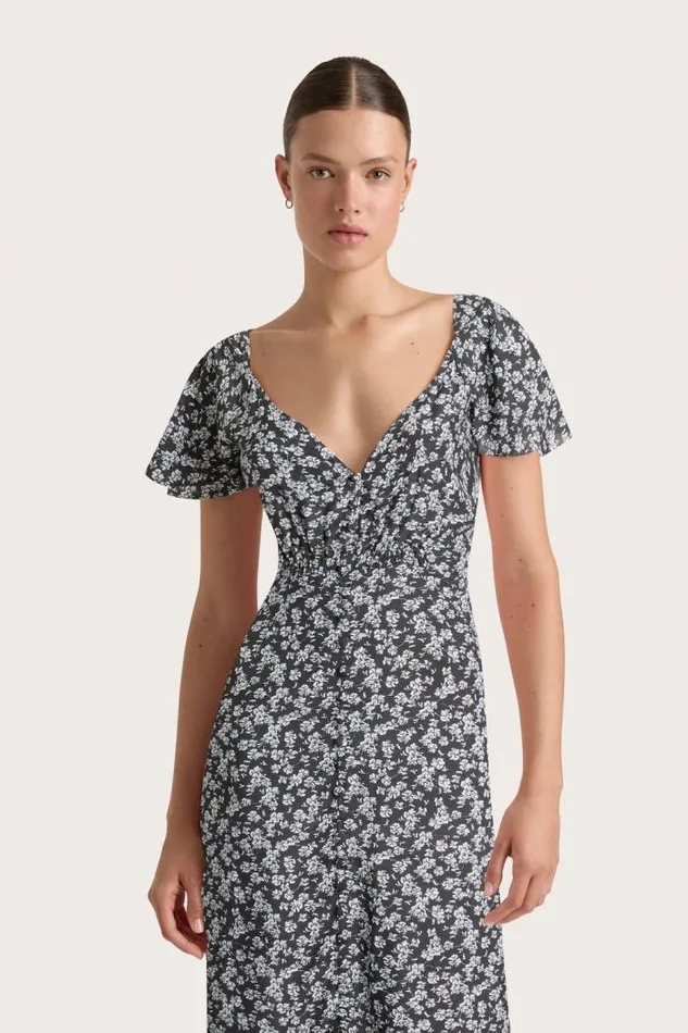 Women Faithfull The Brand Dresses Aurelie Midi Dress Leilani Charred Navy