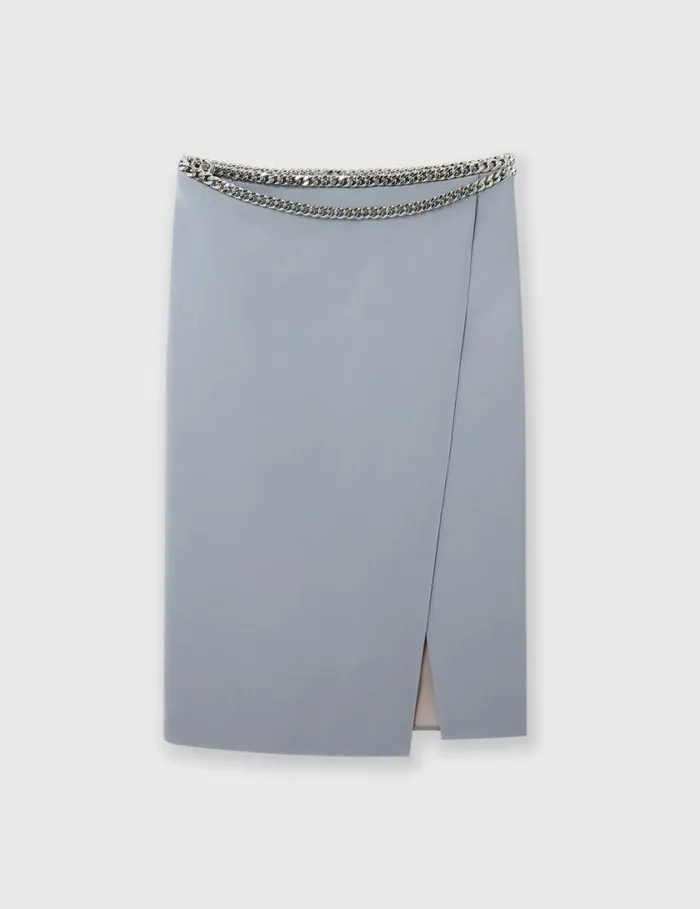 Women Falabella Chain Wool Midi Skirt Mist Stella McCartney Skirts
