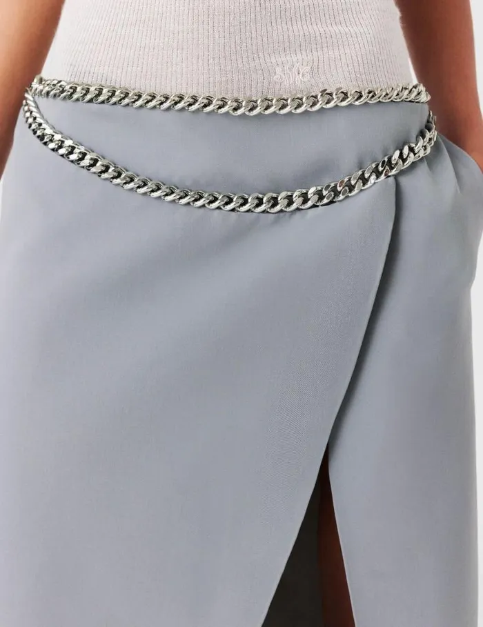 Women Falabella Chain Wool Midi Skirt Mist Stella McCartney Skirts