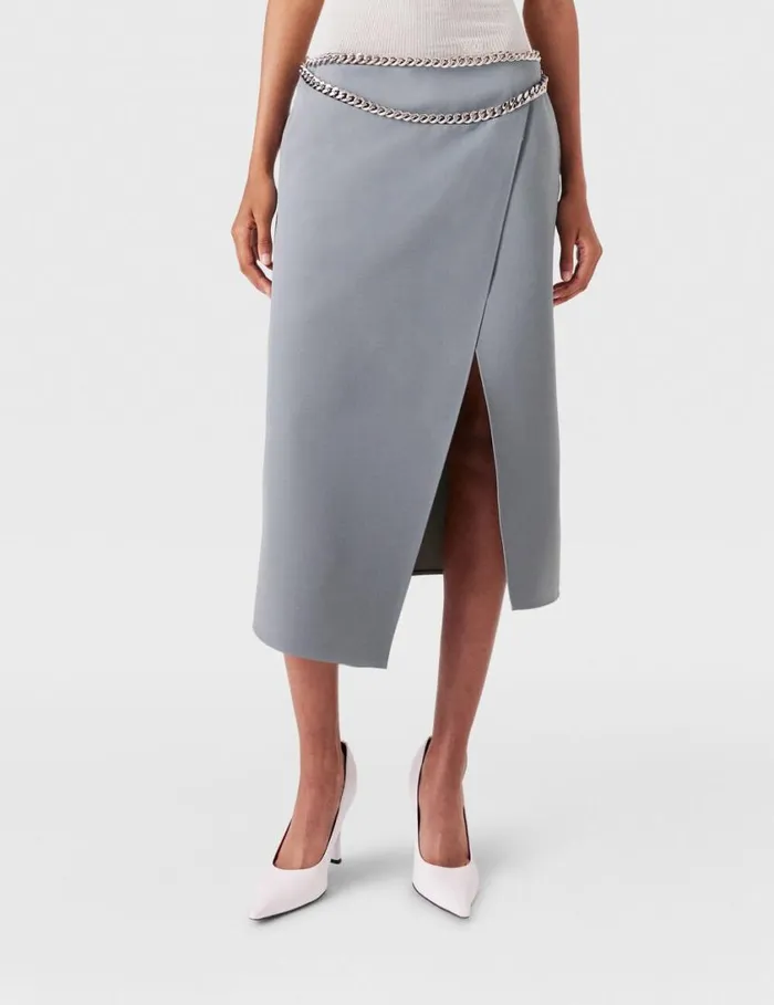 Women Falabella Chain Wool Midi Skirt Mist Stella McCartney Skirts