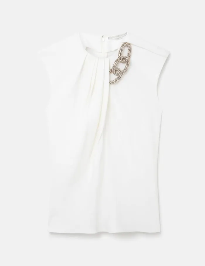 Women Falabella Crystal Chain Sleeveless Top White Stella McCartney Sweatshirts And TShirts