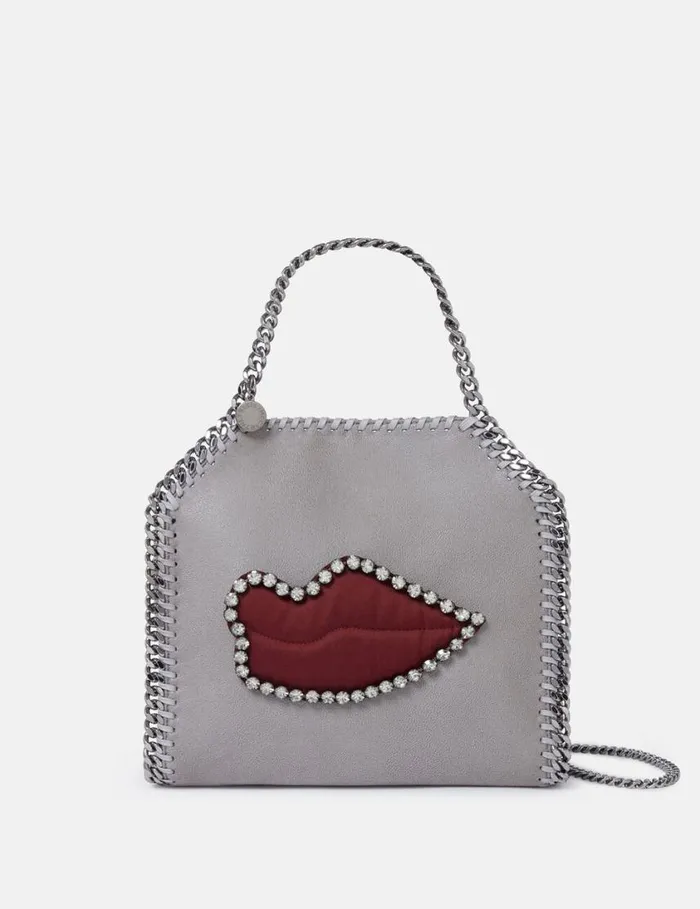 Women Falabella Lips Mini Tote Bag Grey Stella McCartney Iconic Falabella