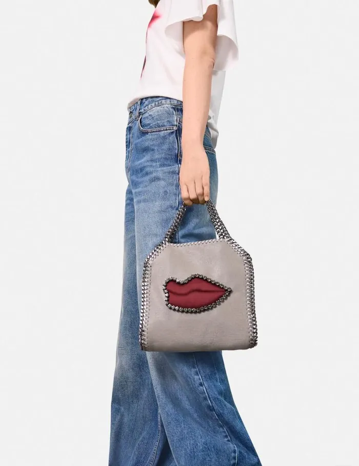 Women Falabella Lips Mini Tote Bag Grey Stella McCartney Iconic Falabella Women Falabella Lips Mini Tote Bag Grey Stella McCartney Iconic Falabella