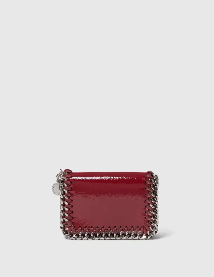 Women Falabella Patent Zipper Cardholder Burgundy Stella McCartney Card Cases