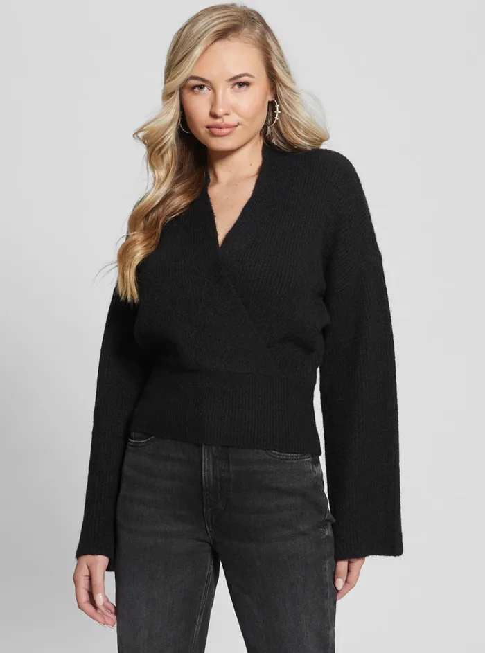 Women Fashion Tops GUESS Eco Black Kimono Nora Knit Top