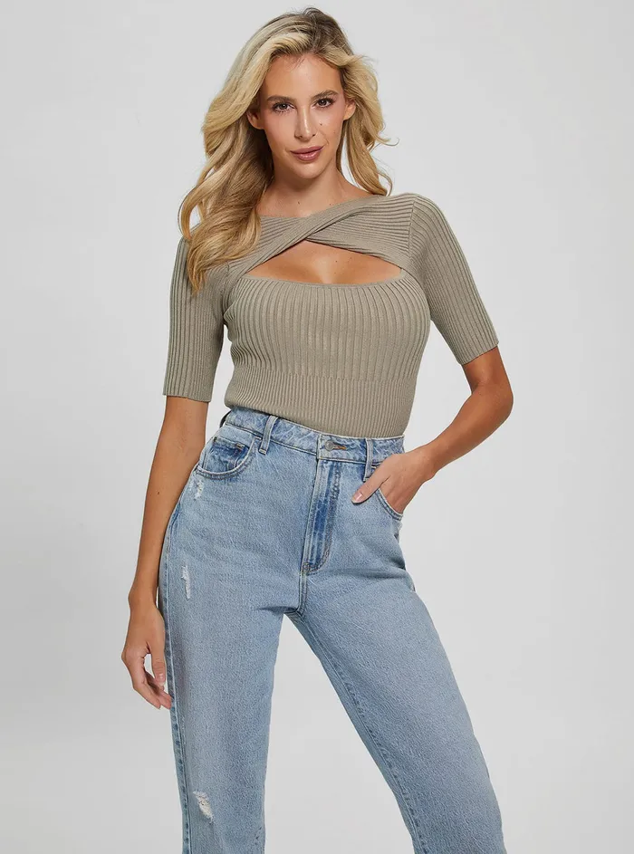 Women Fashion Tops GUESS Eco Sage Aysha Reversible Knit Top