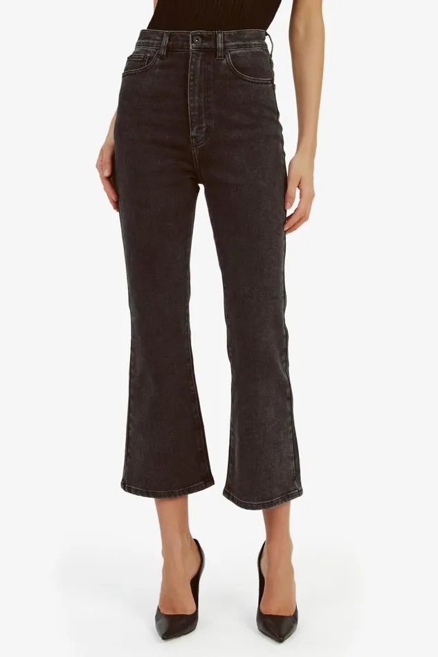 Women Flare Jean Bardot Heidi Flared Cropped Leg In Washed Black Washed Black