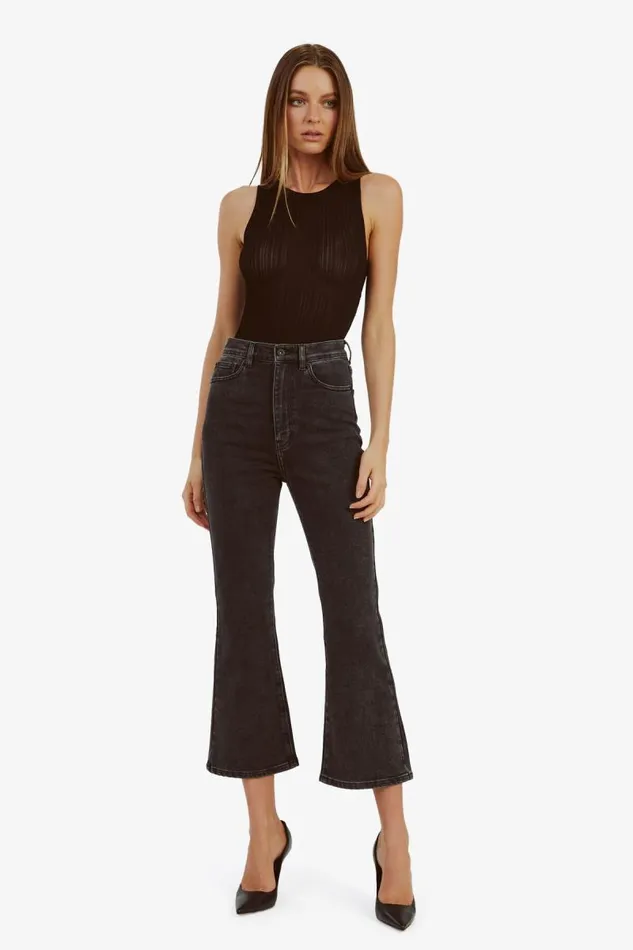 Women Flare Jean Bardot Heidi Flared Cropped Leg In Washed Black Washed Black
