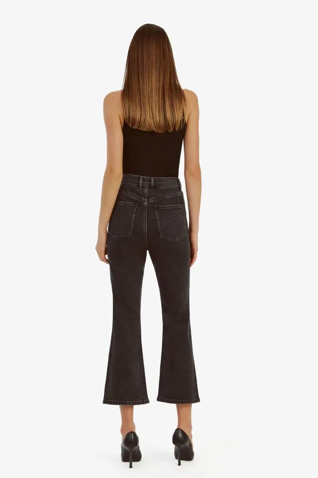 Women Flare Jean Bardot Heidi Flared Cropped Leg In Washed Black Washed Black