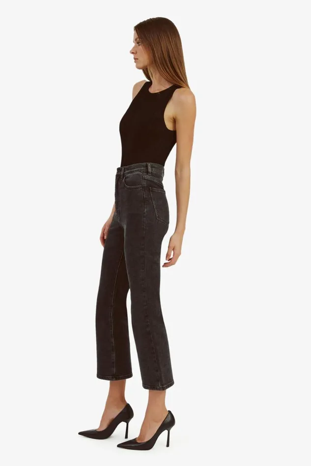 Women Flare Jean Bardot Heidi Flared Cropped Leg In Washed Black Washed Black