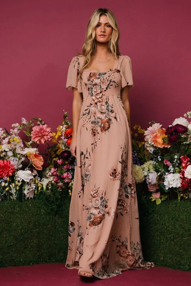 Women Fleur Maxi Dress Nude Floral Baltic Born Maxi Dresses Women Fleur Maxi Dress Nude Floral Baltic Born Maxi Dresses