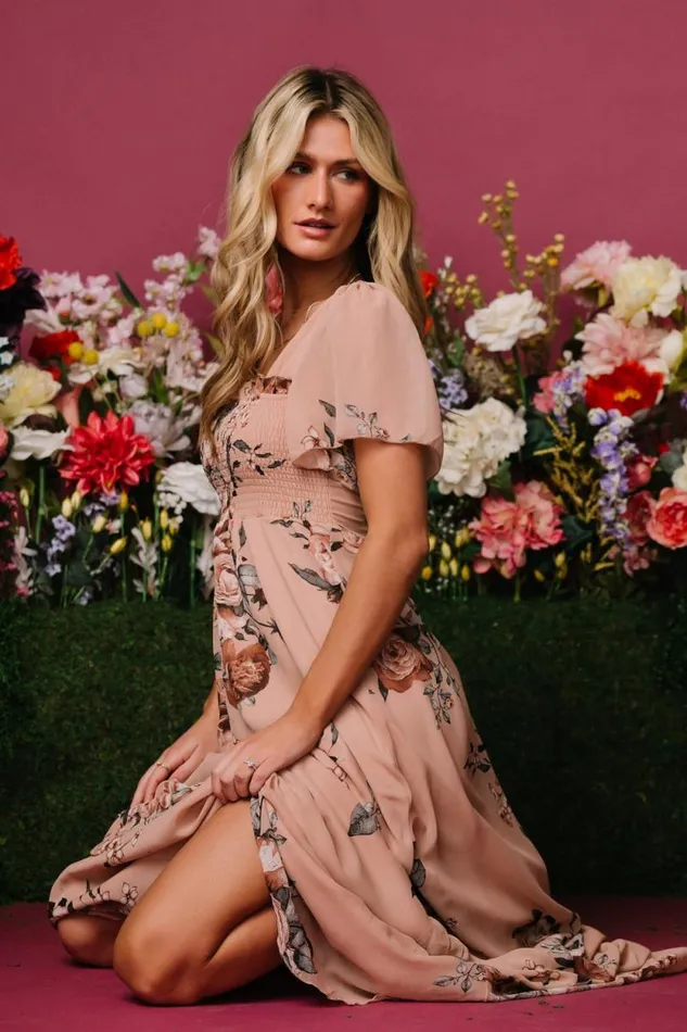 Women Fleur Maxi Dress Nude Floral Baltic Born Maxi Dresses Women Fleur Maxi Dress Nude Floral Baltic Born Maxi Dresses