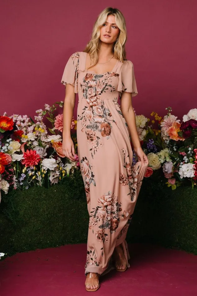 Women Fleur Maxi Dress Nude Floral Baltic Born Maxi Dresses Women Fleur Maxi Dress Nude Floral Baltic Born Maxi Dresses