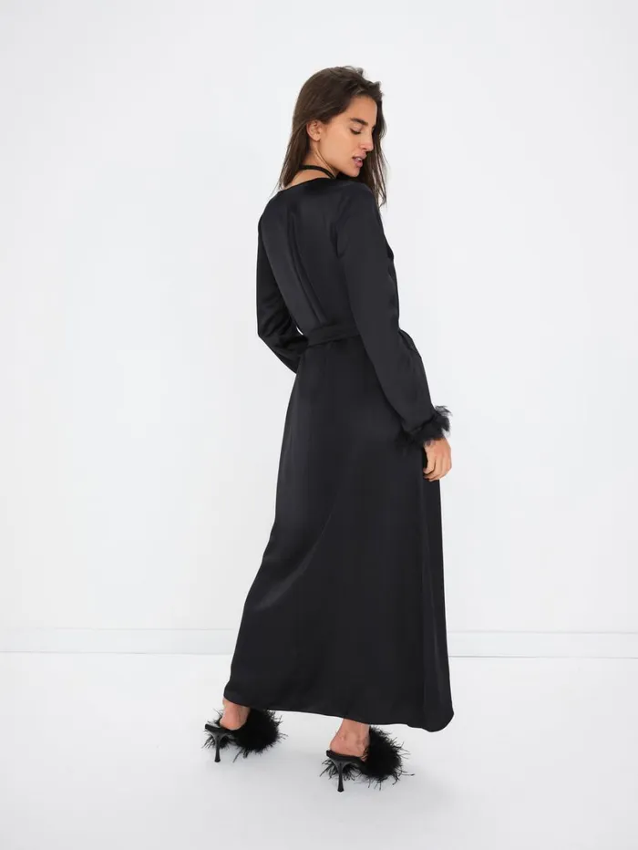 Women Floral Trim Robe Black For Love and Lemons Lingerie