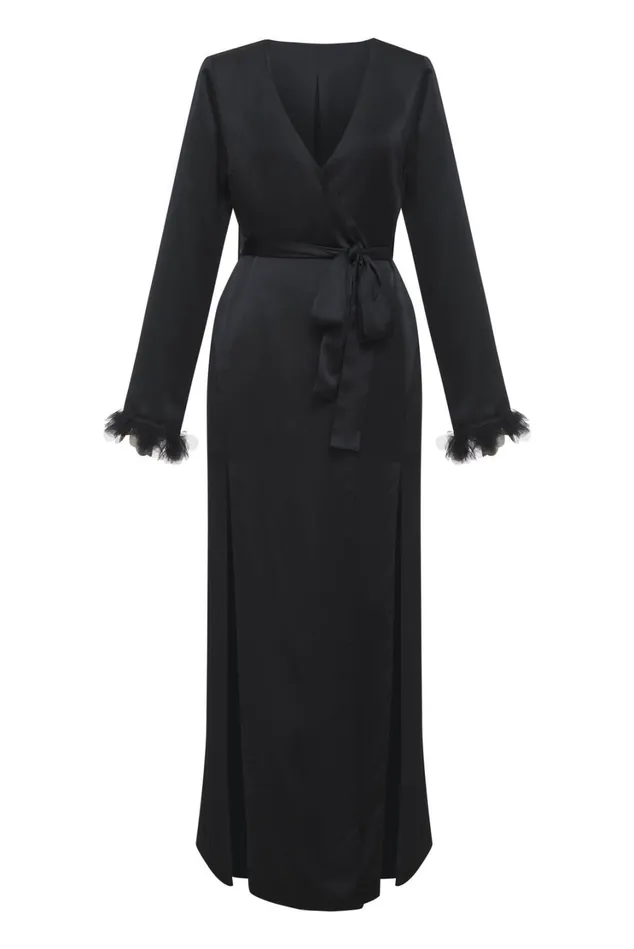Women Floral Trim Robe Black For Love and Lemons Lingerie
