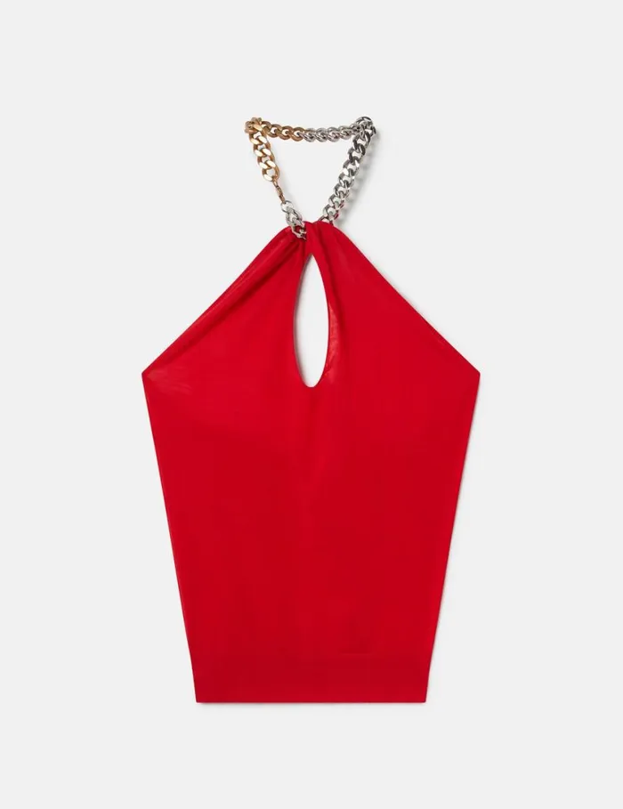 Women Frayme ChainEmbellished Halterneck Top Lipstick Red Stella McCartney Shirts And Tops