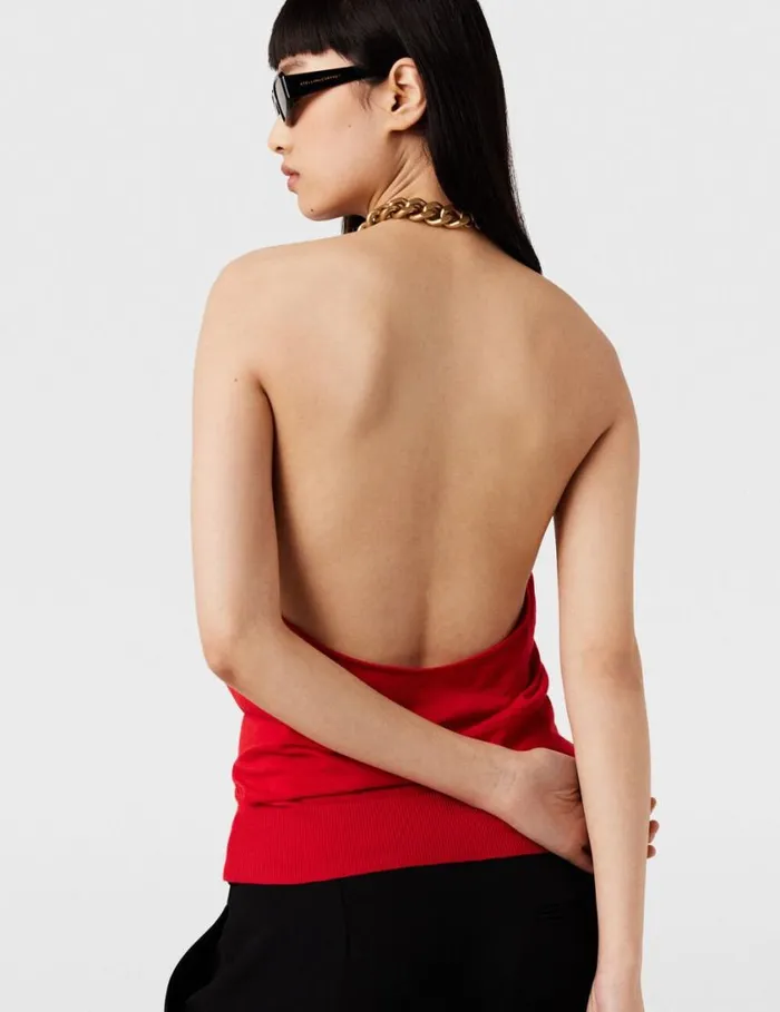 Women Frayme ChainEmbellished Halterneck Top Lipstick Red Stella McCartney Shirts And Tops