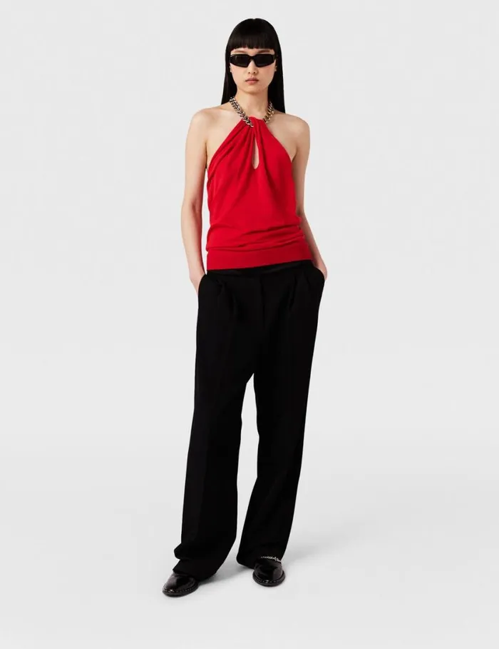 Women Frayme ChainEmbellished Halterneck Top Lipstick Red Stella McCartney Shirts And Tops