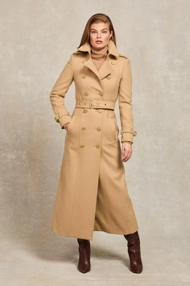 Women Full Length Marlborough Trench Coat Camel Holland Cooper Tailoring