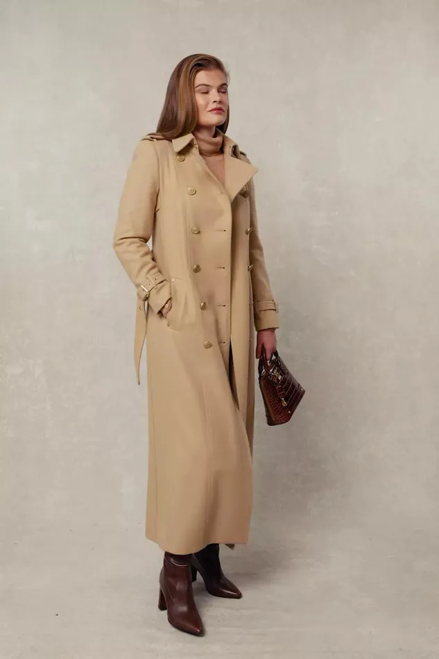 Women Full Length Marlborough Trench Coat Camel Holland Cooper Tailoring