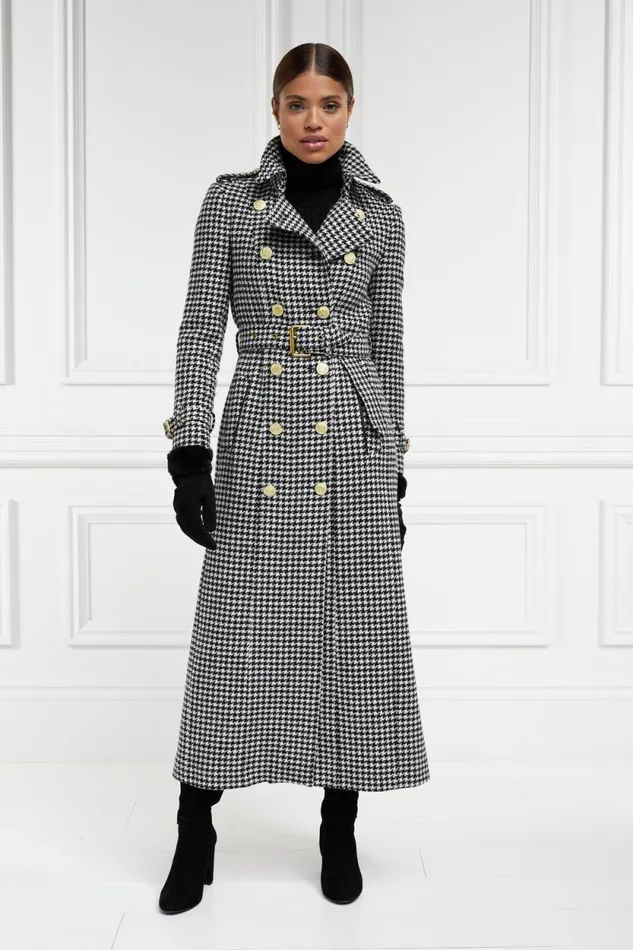 Women Full Length Marlborough Trench Coat Houndstooth Holland Cooper Tailoring