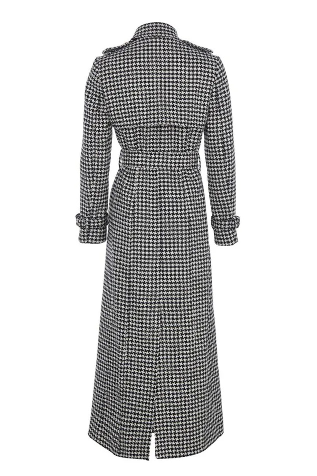 Women Full Length Marlborough Trench Coat Houndstooth Holland Cooper Tailoring