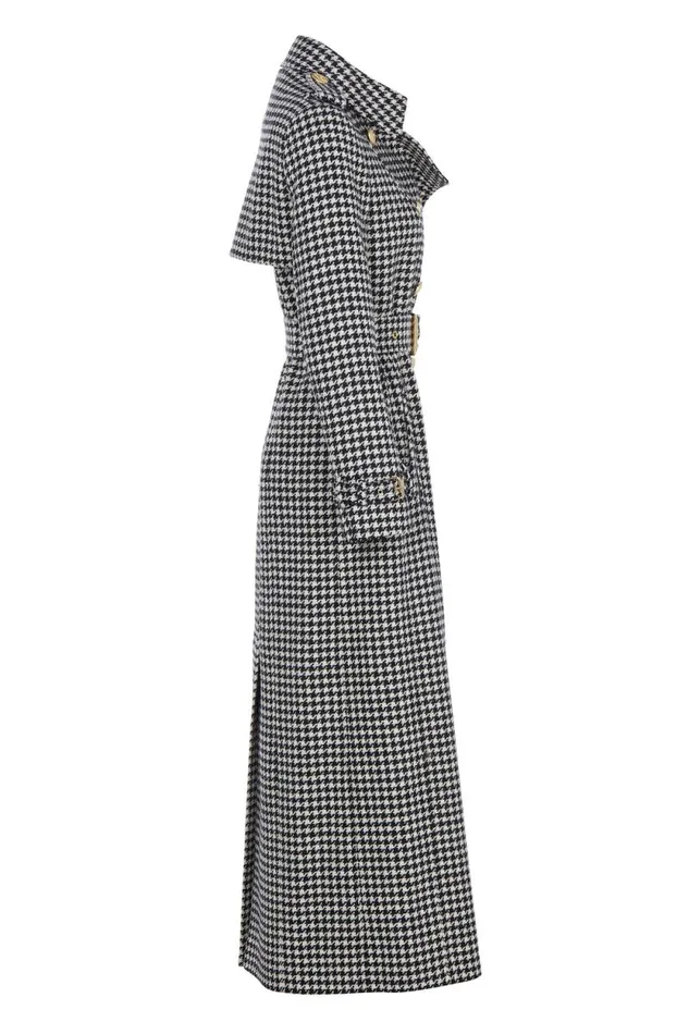 Women Full Length Marlborough Trench Coat Houndstooth Holland Cooper Tailoring