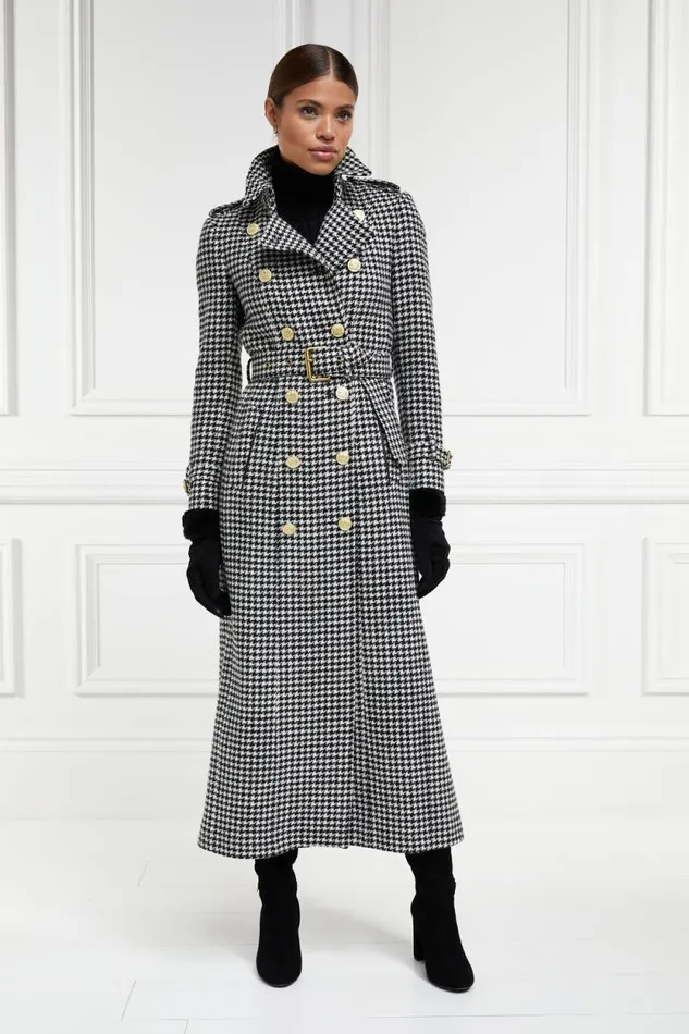 Women Full Length Marlborough Trench Coat Houndstooth Holland Cooper Tailoring