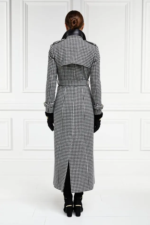 Women Full Length Marlborough Trench Coat Houndstooth Holland Cooper Tailoring
