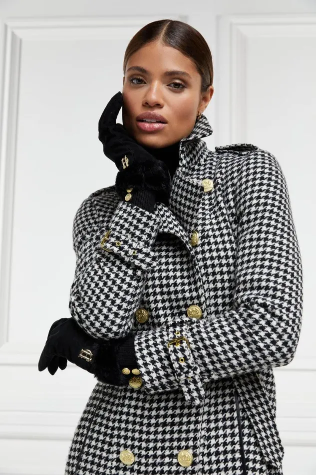 Women Full Length Marlborough Trench Coat Houndstooth Holland Cooper Tailoring