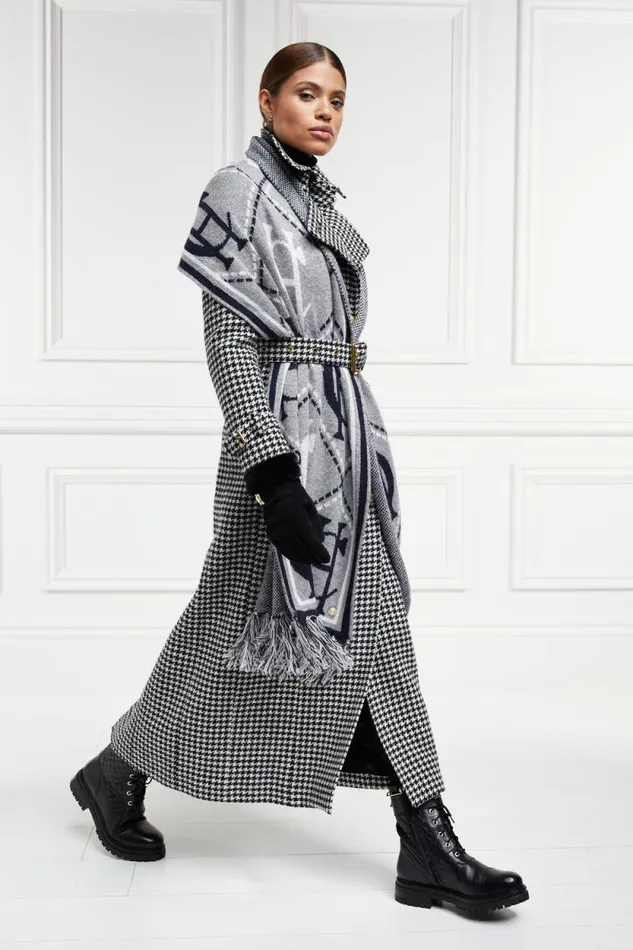 Women Full Length Marlborough Trench Coat Houndstooth Holland Cooper Tailoring