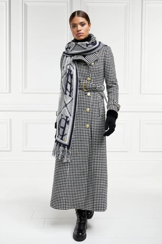 Women Full Length Marlborough Trench Coat Houndstooth Holland Cooper Tailoring