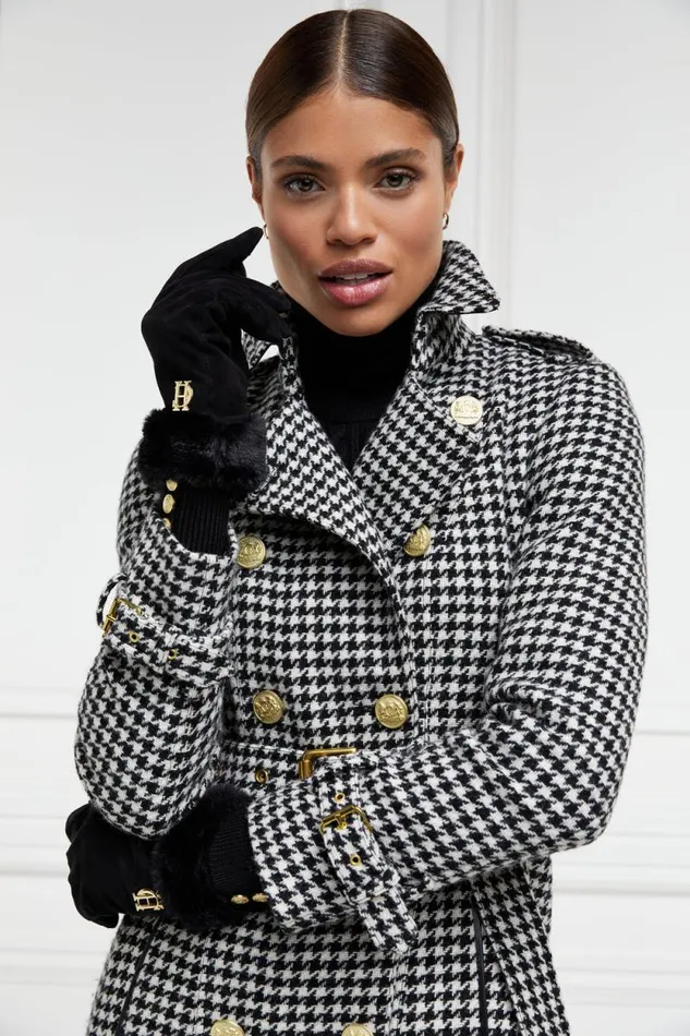 Women Full Length Marlborough Trench Coat Houndstooth Holland Cooper Tailoring