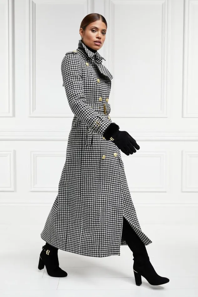 Women Full Length Marlborough Trench Coat Houndstooth Holland Cooper Tailoring