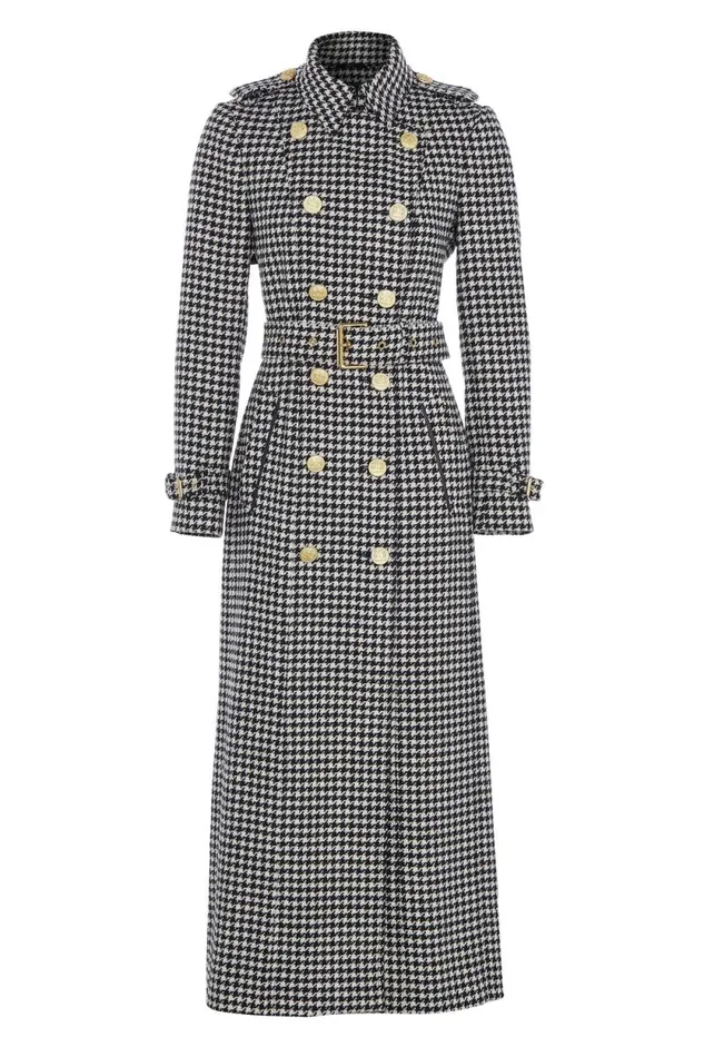 Women Full Length Marlborough Trench Coat Houndstooth Holland Cooper Tailoring